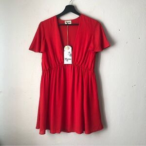 Show me your mumu NWT red babydoll cut mini dress or tunic flowing sleeves XS